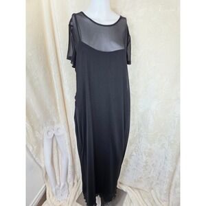 Shein‎ Black Mesh Maternity Maxi Dress Short Sleeve Ruched Hem XXL 14